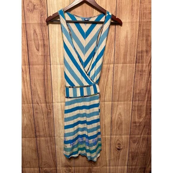 Free People size 12 Blue White Striped Racerback V-Neck wrap Dress Boho camo - Picture 5 of 11